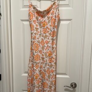Maxi Floral Orange and Cream Dress with Adjustable straps